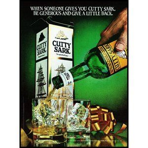 1981 Cutty Sark Scotch Vintage Print Ad Christmas Bow Old Fashioned Bar Wall Art